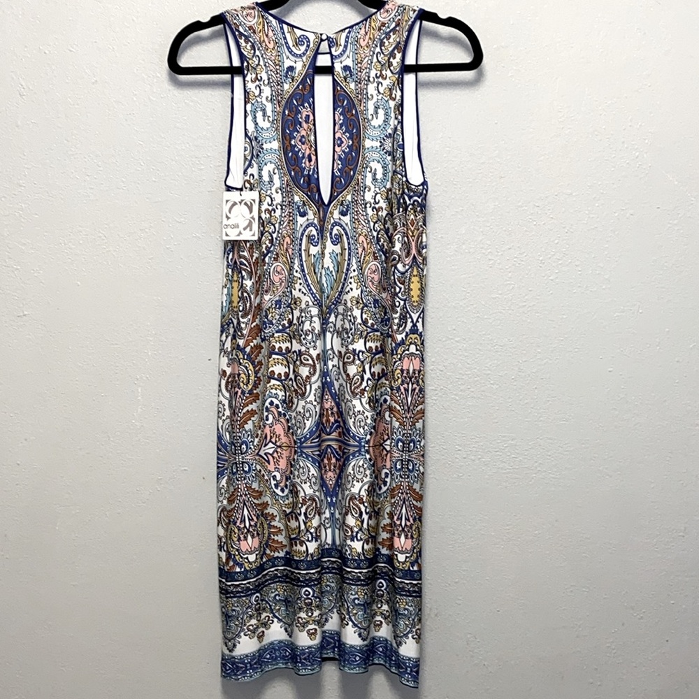 Analili NWT Muted Blue Paisley Sleeveless Boho Shift Dress 3186 - Picture 5 of 11